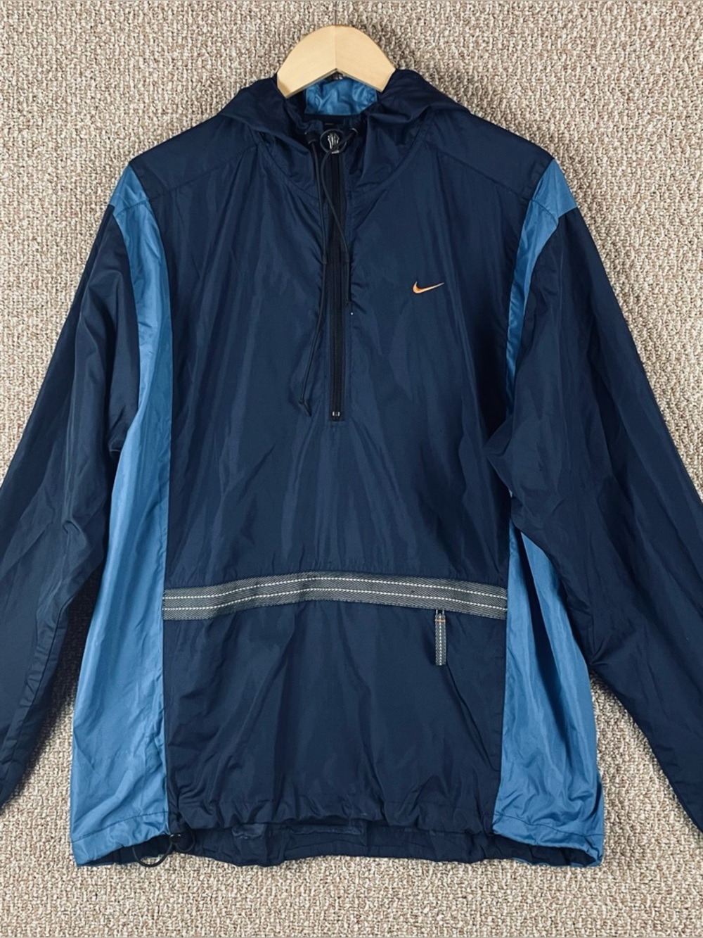 Vintage 90s Nike Windbreaker Large Anorak Black Blue Hiking Hood Gorpcore T662